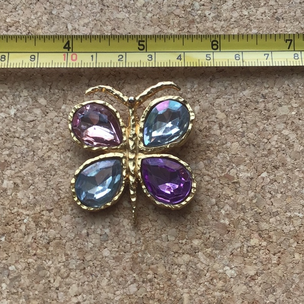Butterfly Brooch Pin Purple & Blue Glass Stones